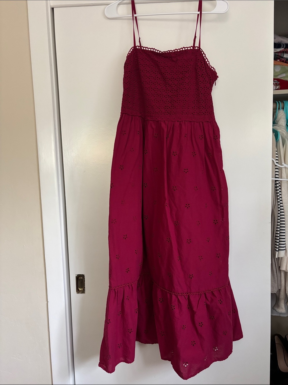 LOFT Raspberry Eyelet Midi Dress